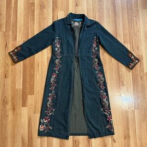 Flamingo Road Women’s Floral Blue Duster with Tie Front 100% Cotton Size Large